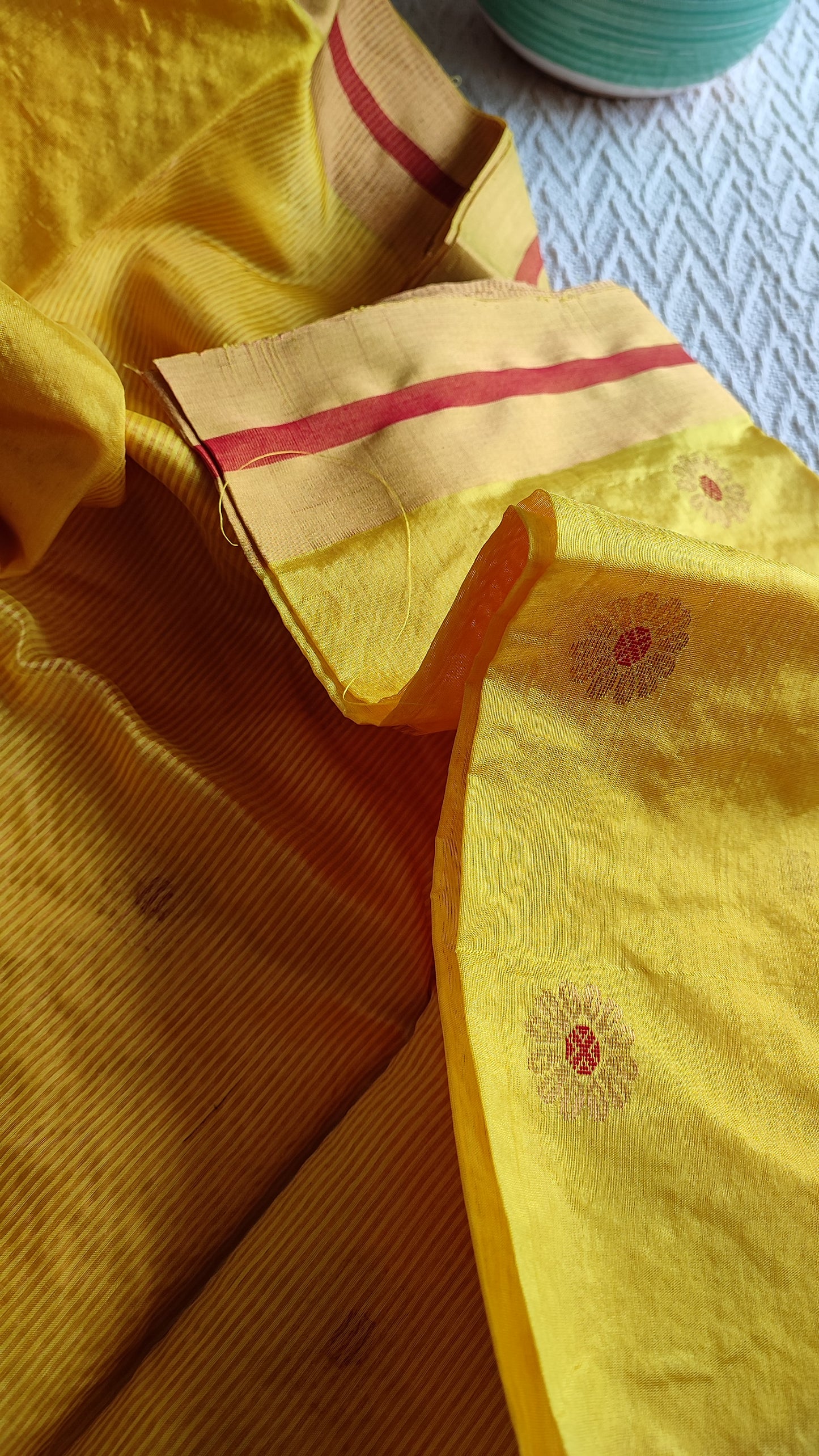 Turmeric Yellow Premium Pattu Silk Chanderi Saree with Minakari