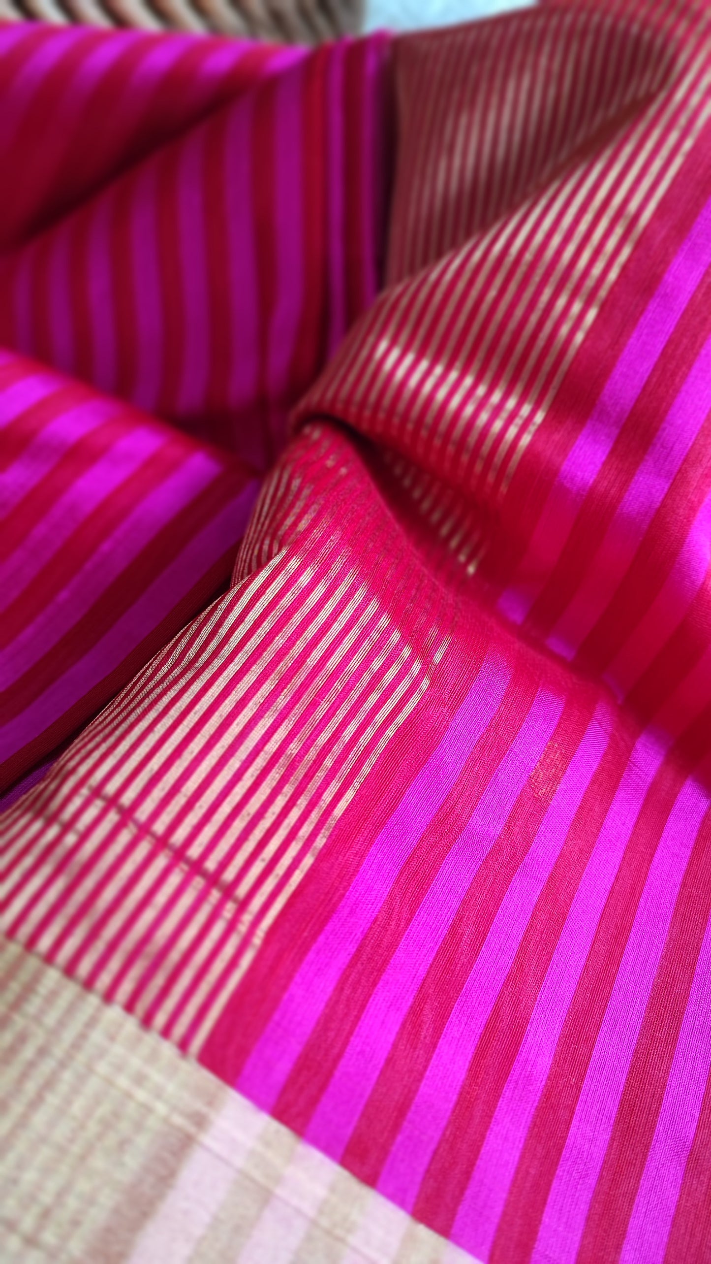 Hot Pink Premium Pattu Silk Chanderi Saree with Stripes