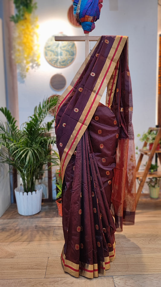 Mulberry Purple Premium Pattu Silk Chanderi Saree with Minakari motifs