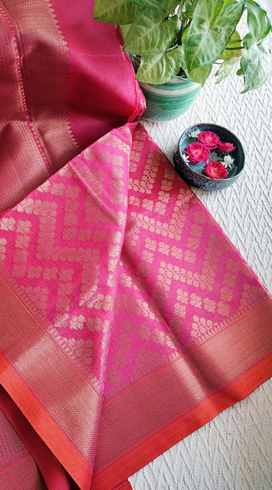 Blush Pink Jaal Pattern Chanderi Kota Silk Saree