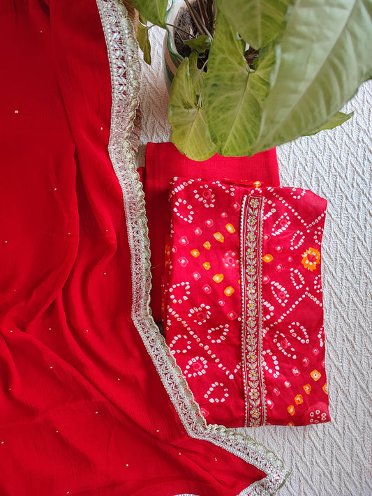 Scarlet Red Modal bandhej Suit Set with Dupatta