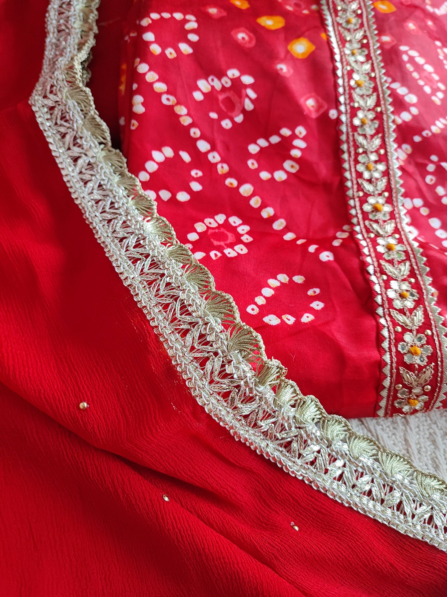 Scarlet Red Modal bandhej Suit Set with Dupatta