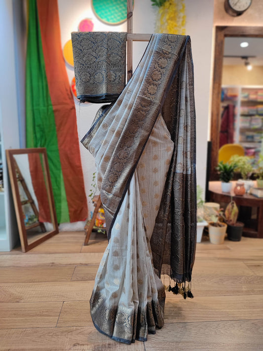 Dual tone Black and Natural Handloom Baswada Silk Saree