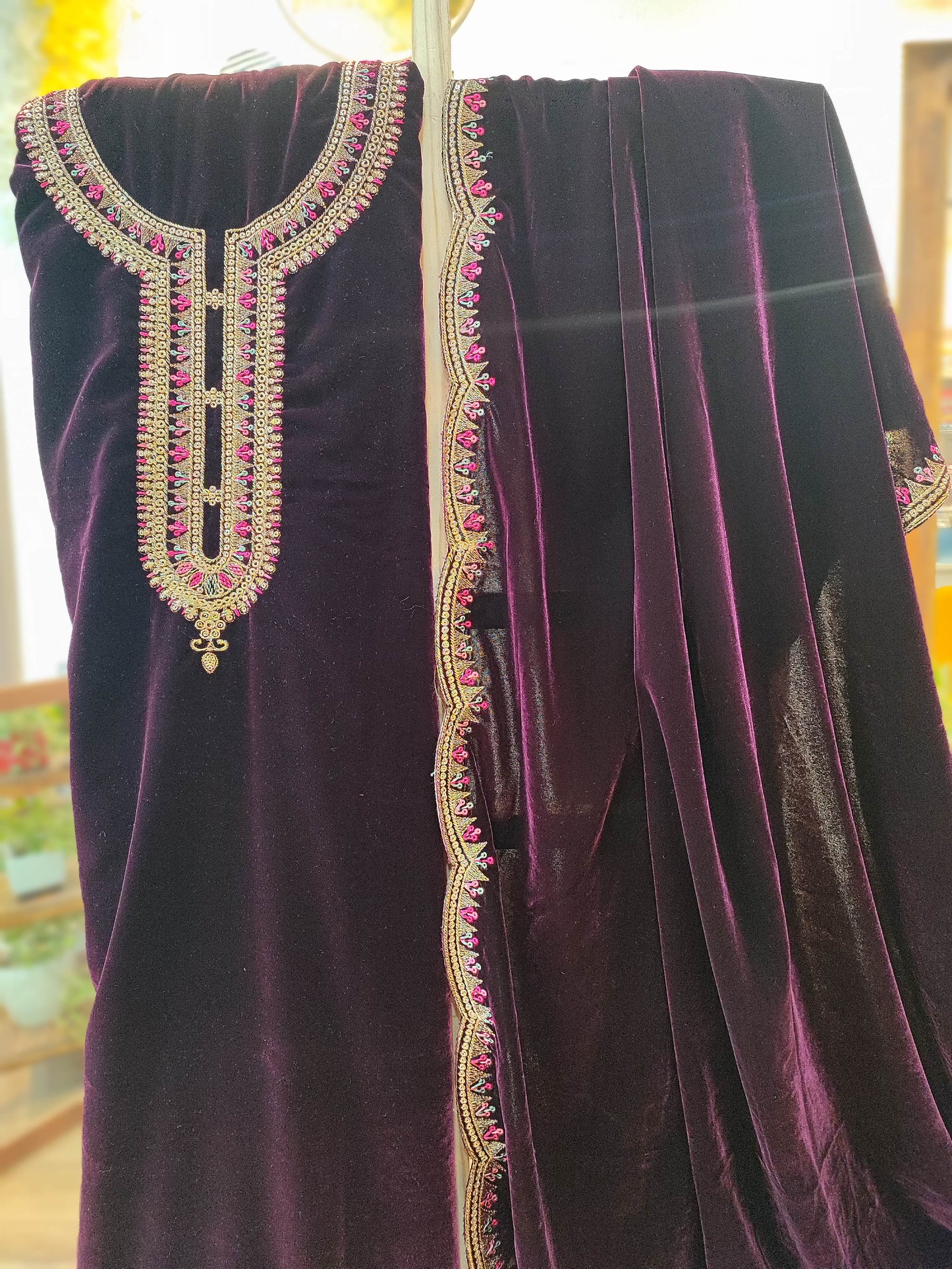 Deep Wine Velvet suit with embroidery