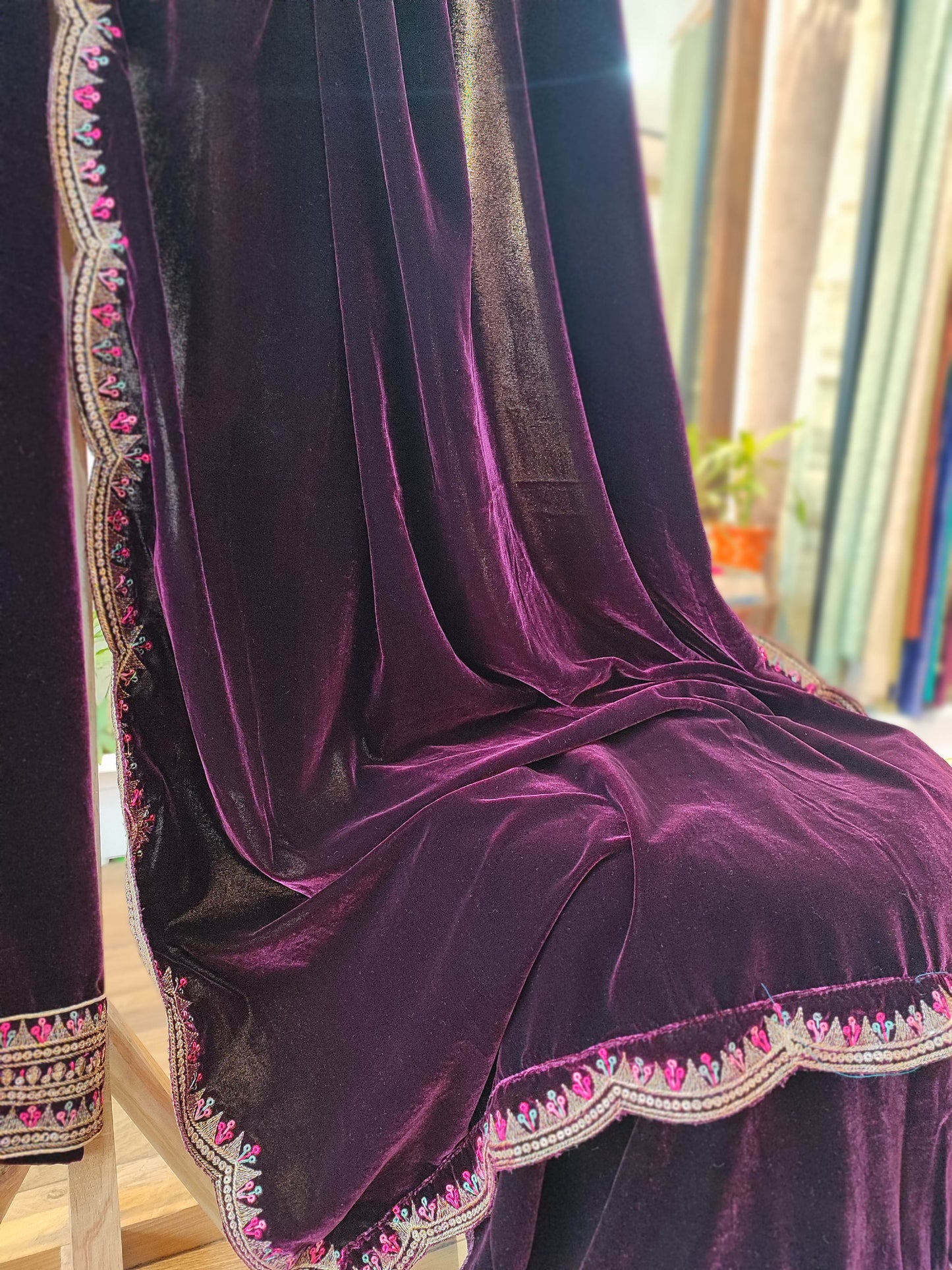 Deep Wine Velvet suit with embroidery