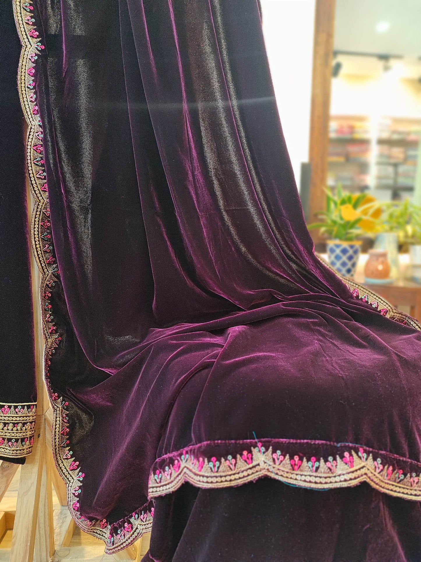 Deep Wine Velvet suit with embroidery