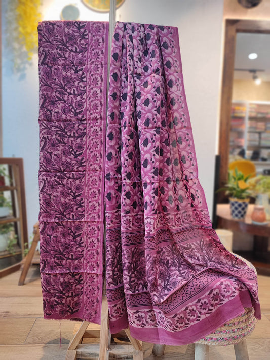 Mountbatten Pink Vanaspati Modal Silk Handblock Printed Suit Set