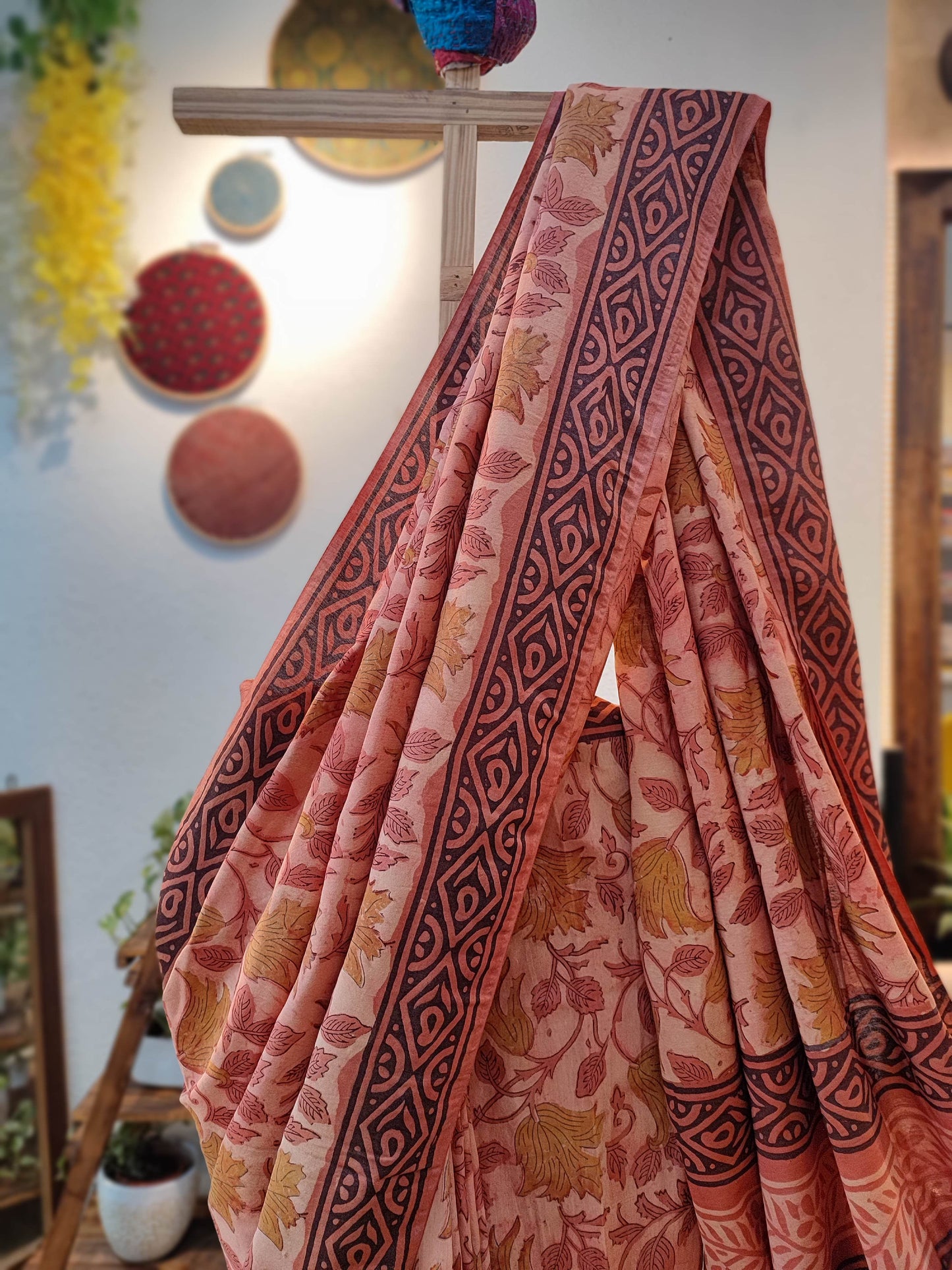 Salman Pink Vanaspati Ajrakh Modal Silk Handblock Printed Saree