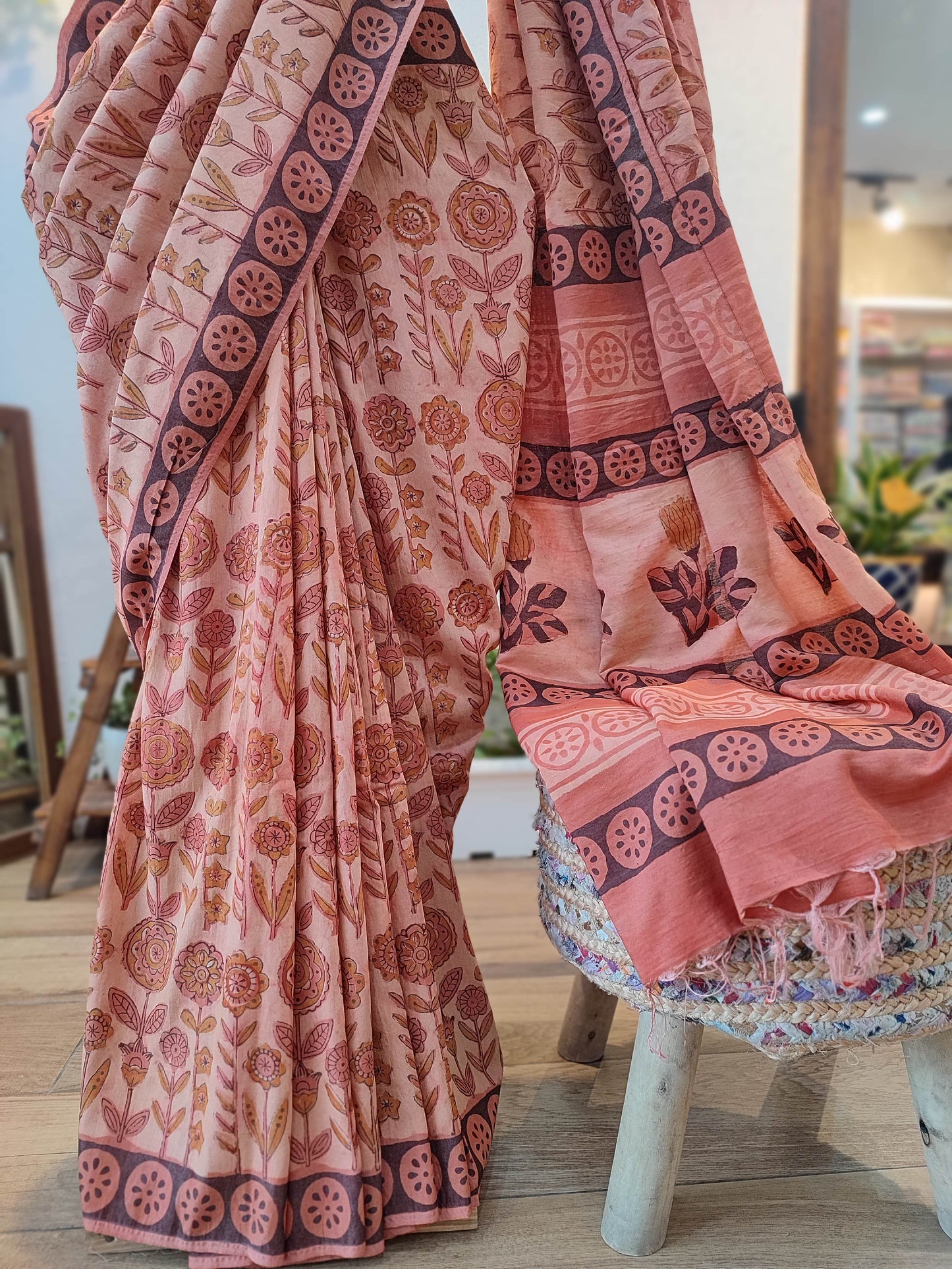 Rouge Vanaspati Ajrakh Modal Silk Handblock Printed Saree