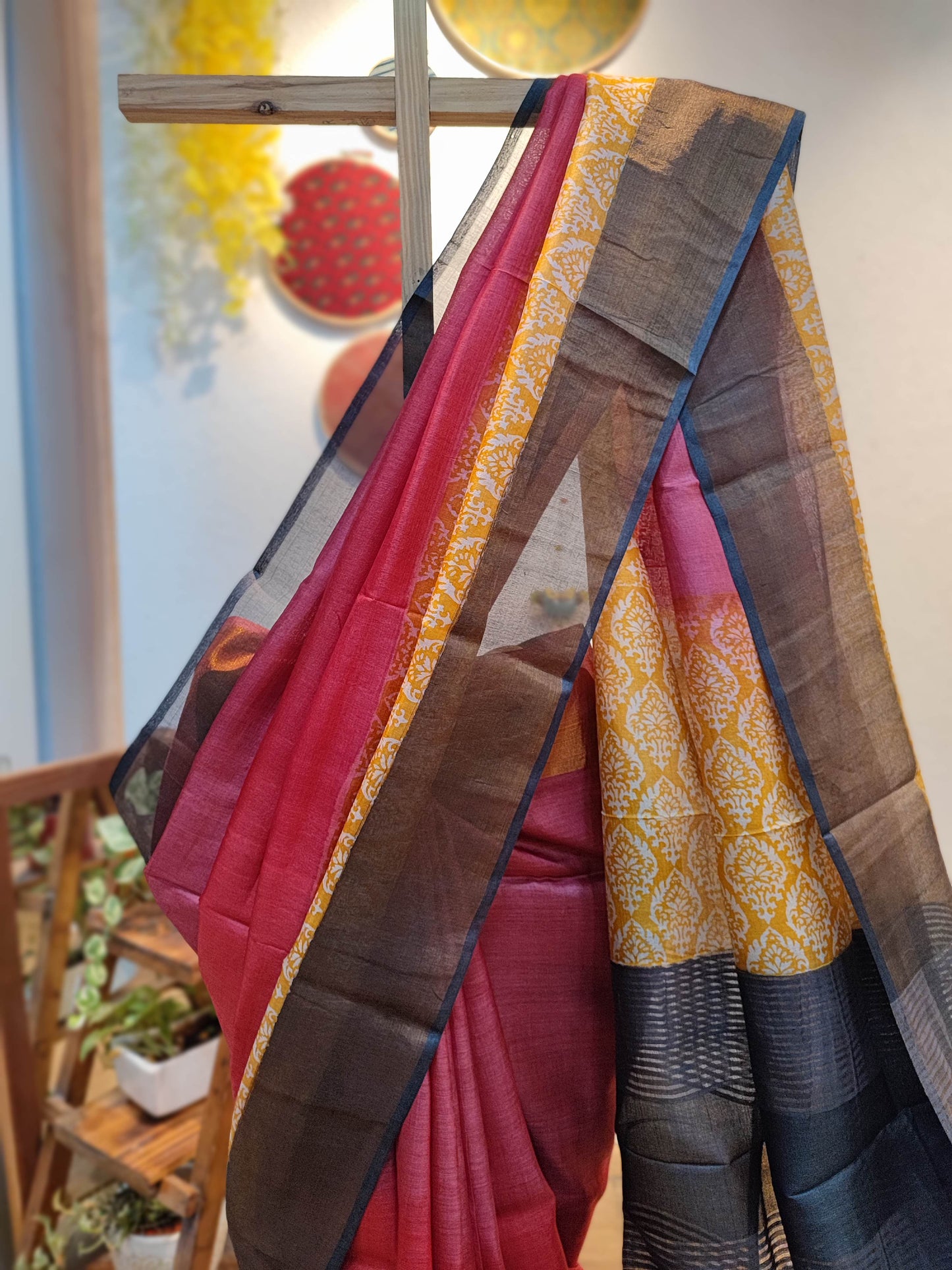 Punch Pink Pure Tassar Silk Printed Saree