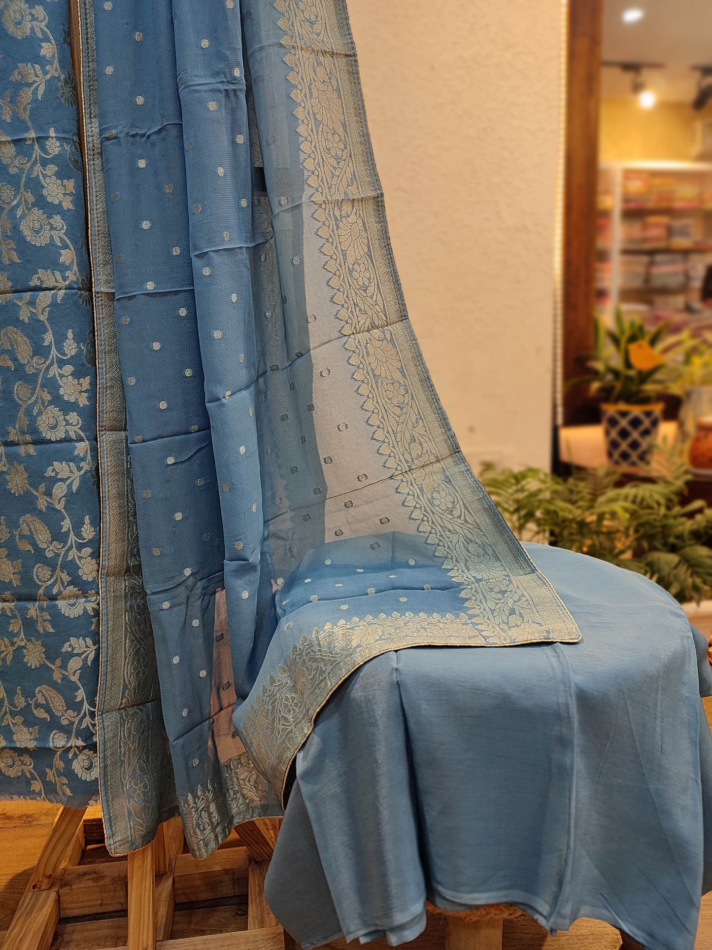 Powder Blue Banarasi Suit Set