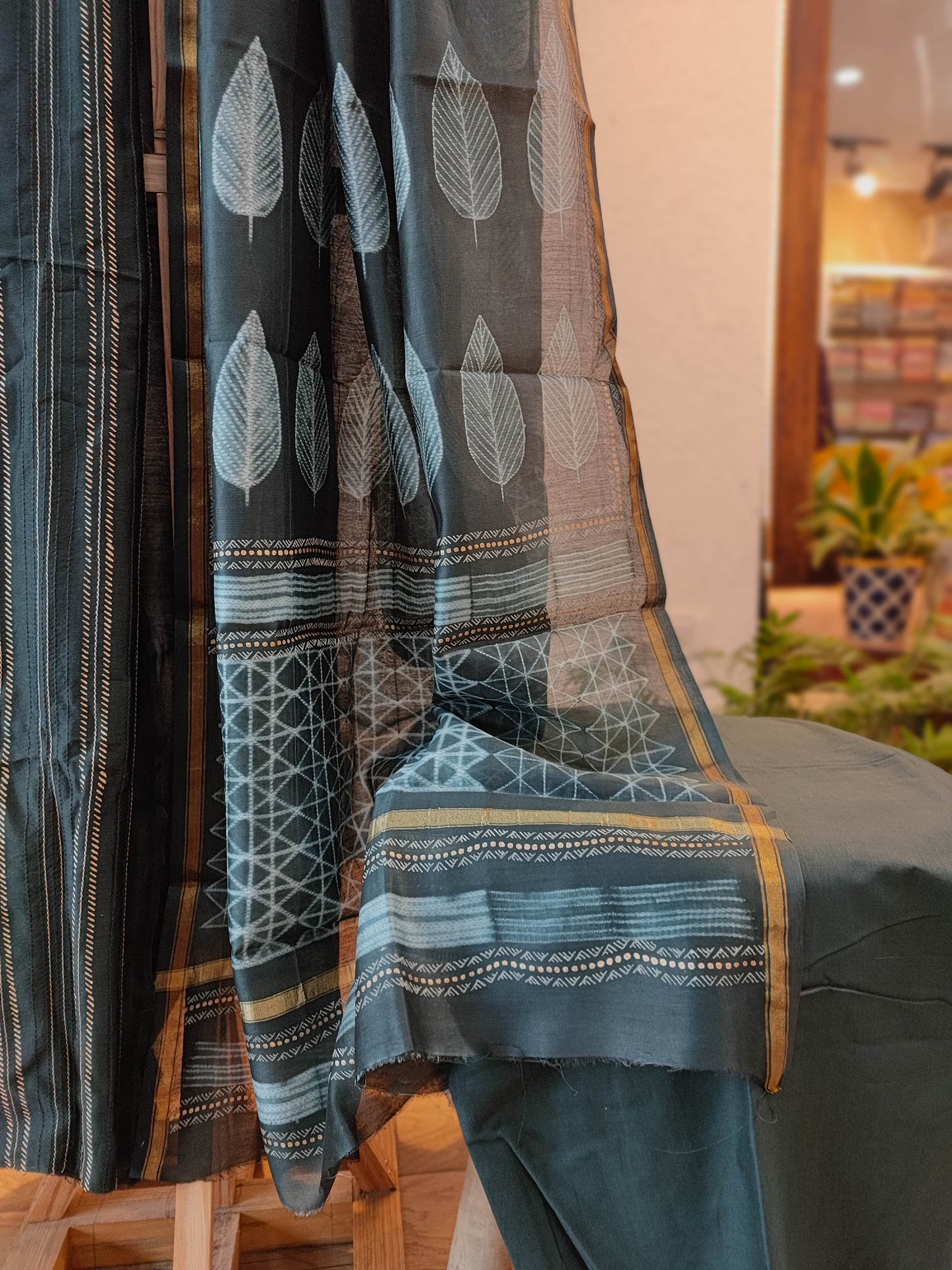Charcoal Black Chanderi Silk Suits with Chanderi Shibori Dupatta