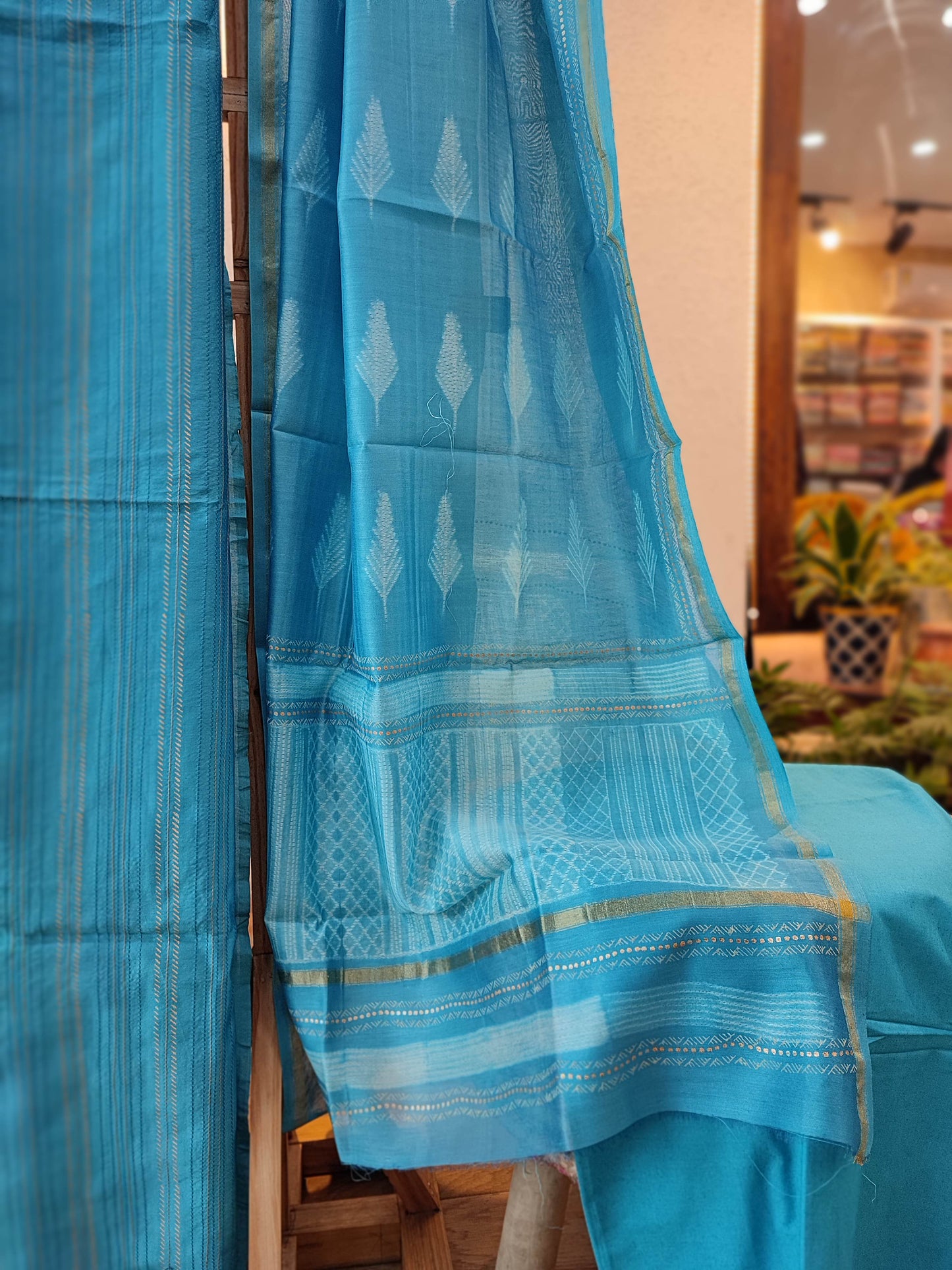 Cerulean Blue Chanderi Silk Suits with Chanderi Shibori Dupatta