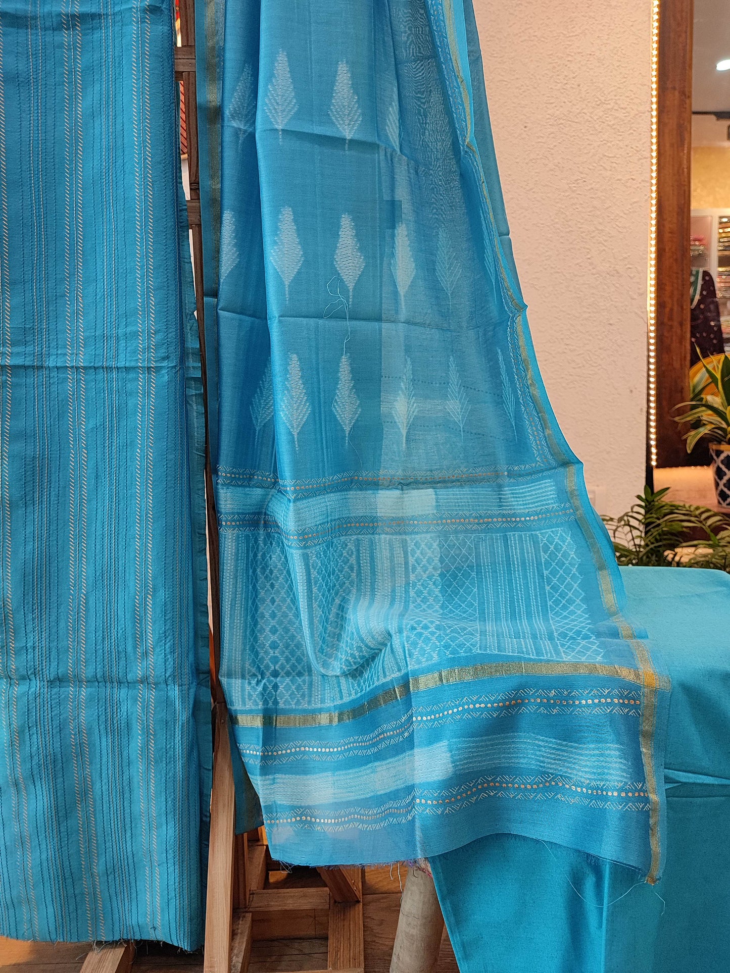 Cerulean Blue Chanderi Silk Suits with Chanderi Shibori Dupatta