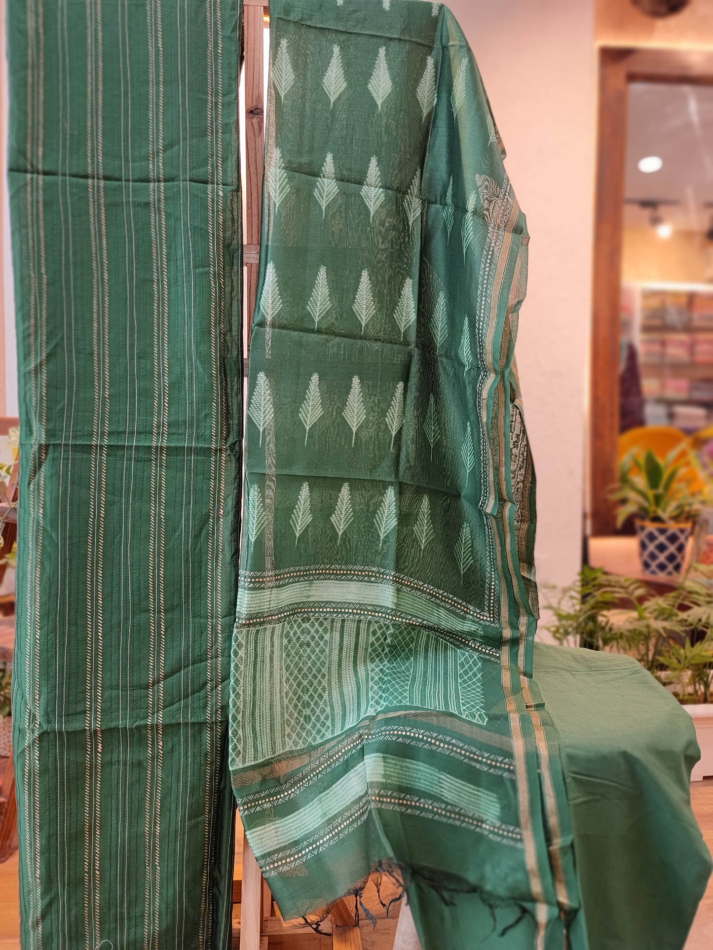 Cadmium Green Chanderi Silk Suits with Chanderi Shibori Dupatta