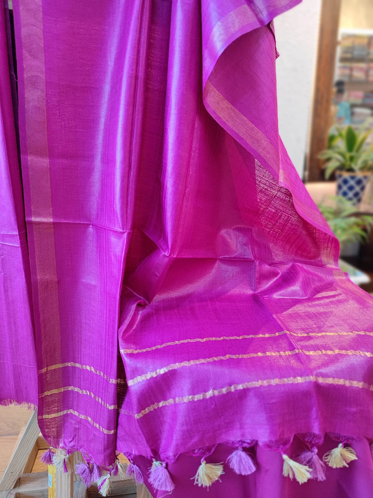 Hot Pink Tussar Gheecha Silk Suit With Dupatta