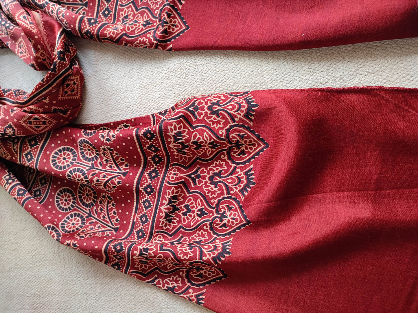 Rust Red Ajrakh Gajji Silk Stole