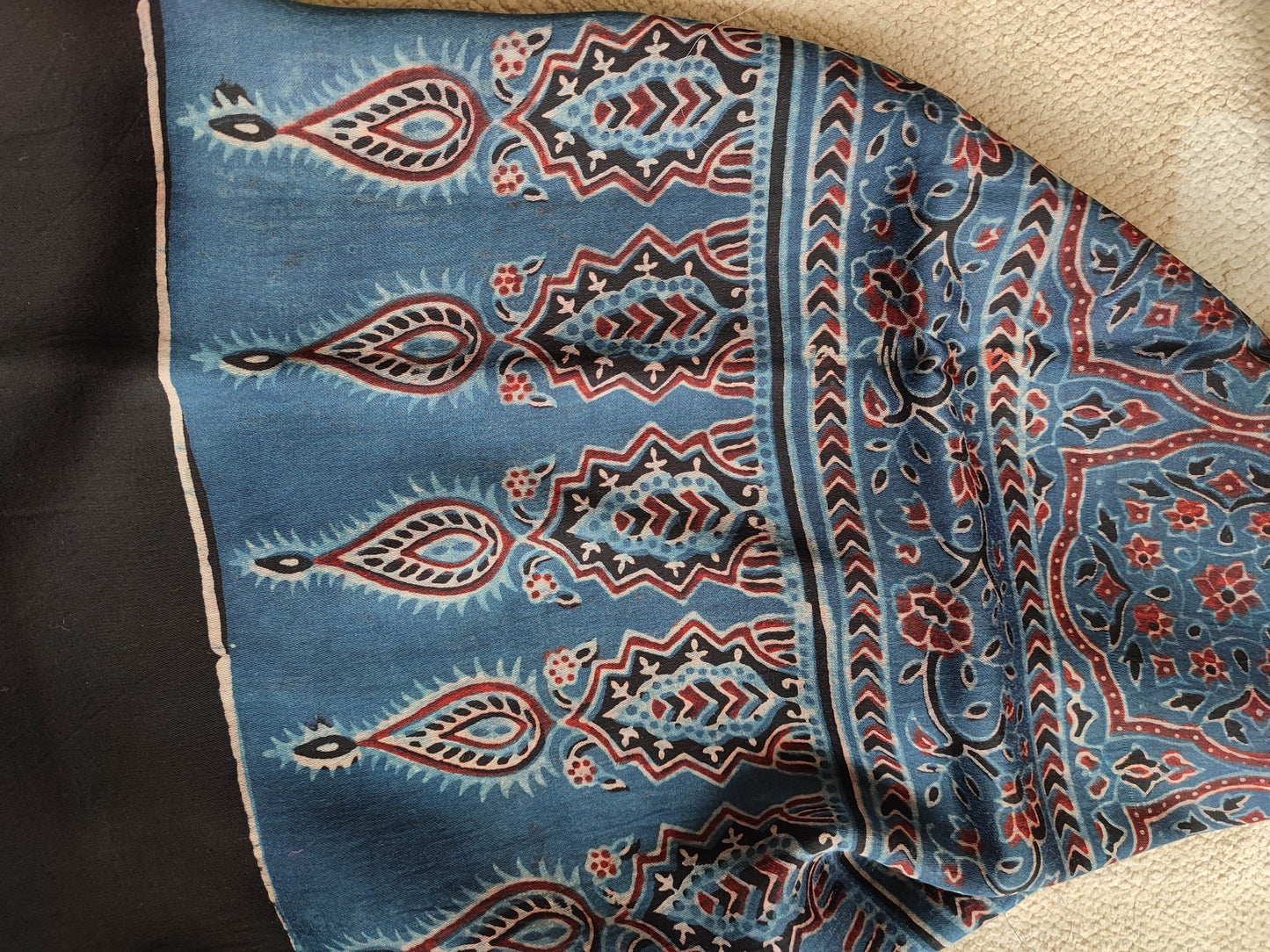 Indigo Ajrakh Modal Silk Stole