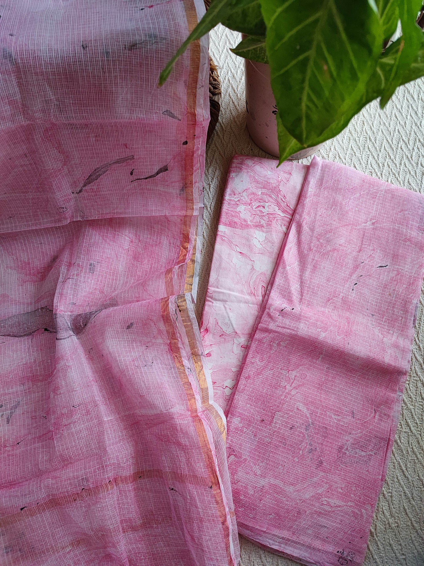 Pink Marble Printed Kota Suit Set