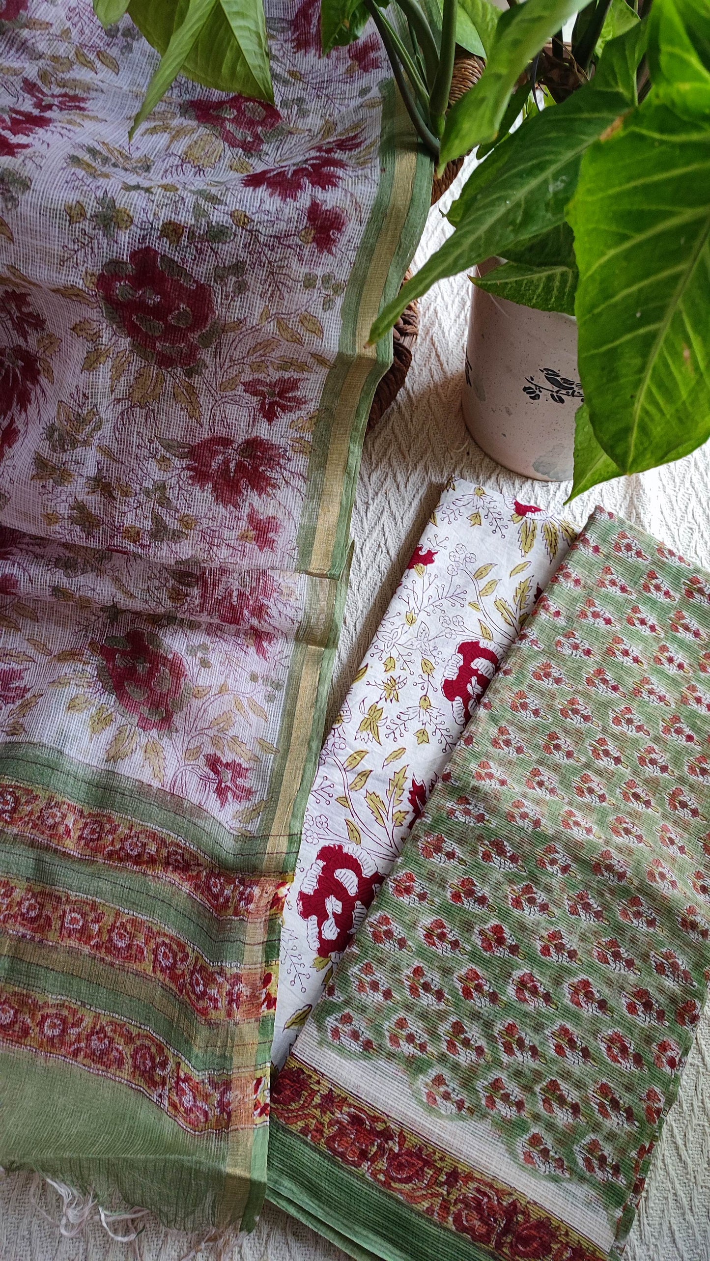 Green and Red floral Printed Kota Suit Set
