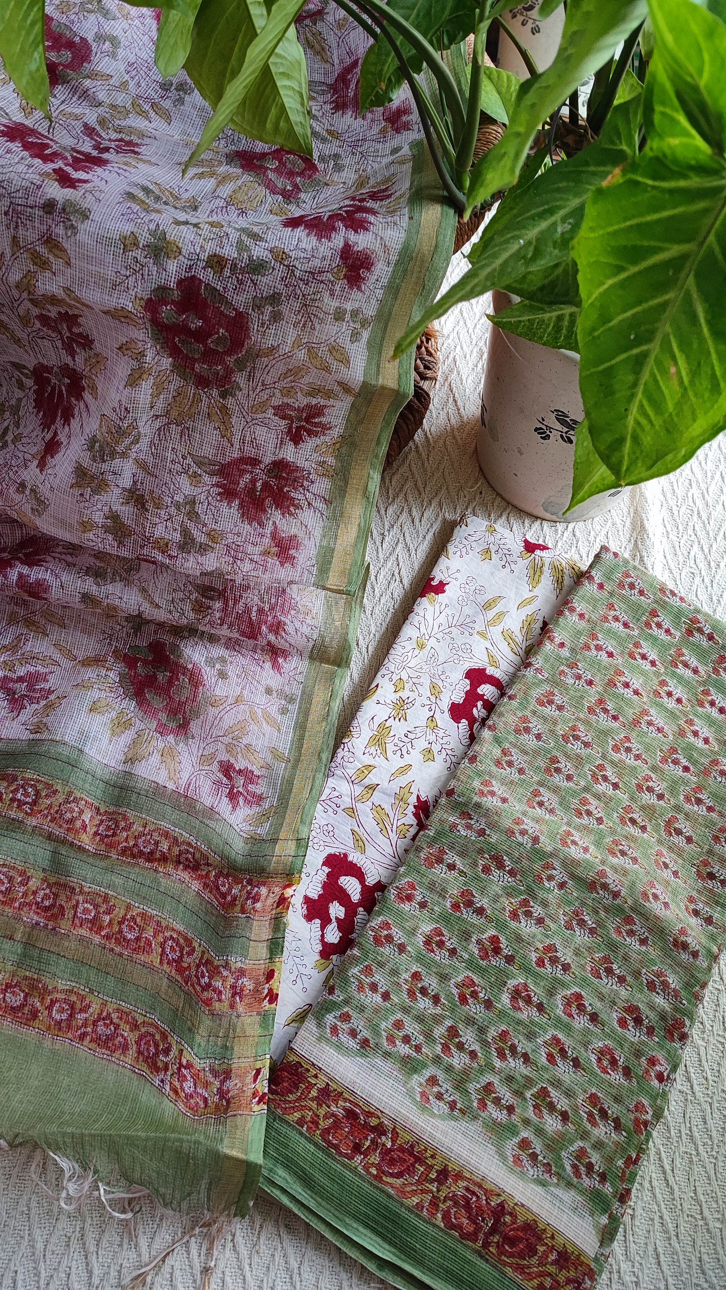 Green and Red floral Printed Kota Suit Set