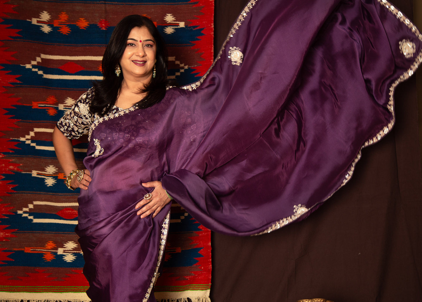Glamorous Satin Silk Saree with Matching Ready Blouse