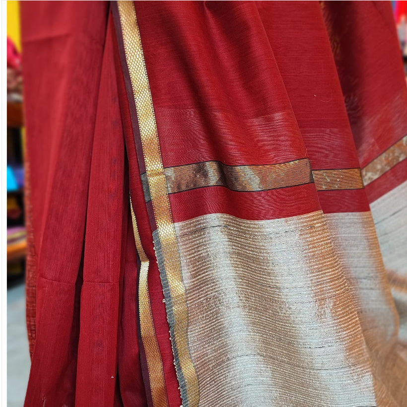 Red Maheshwari Silk Handcrafted Saree