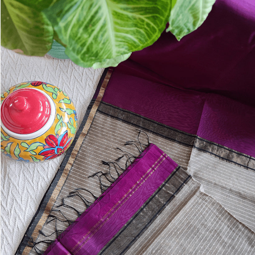 Cornflower Purple Premium Maheshwari Silk Saree with Thin Zari Border