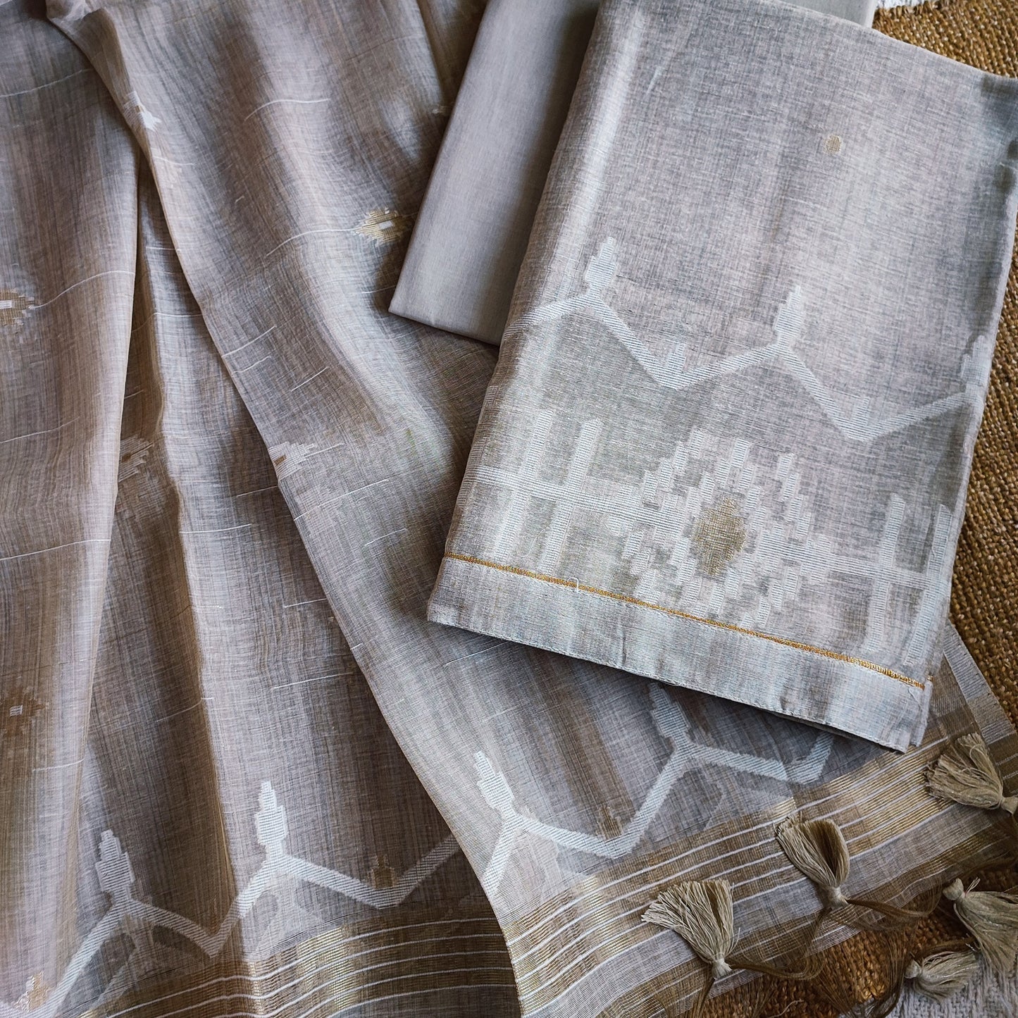 Beige Chanderi Silk by Resham Woven Jamdani Suit