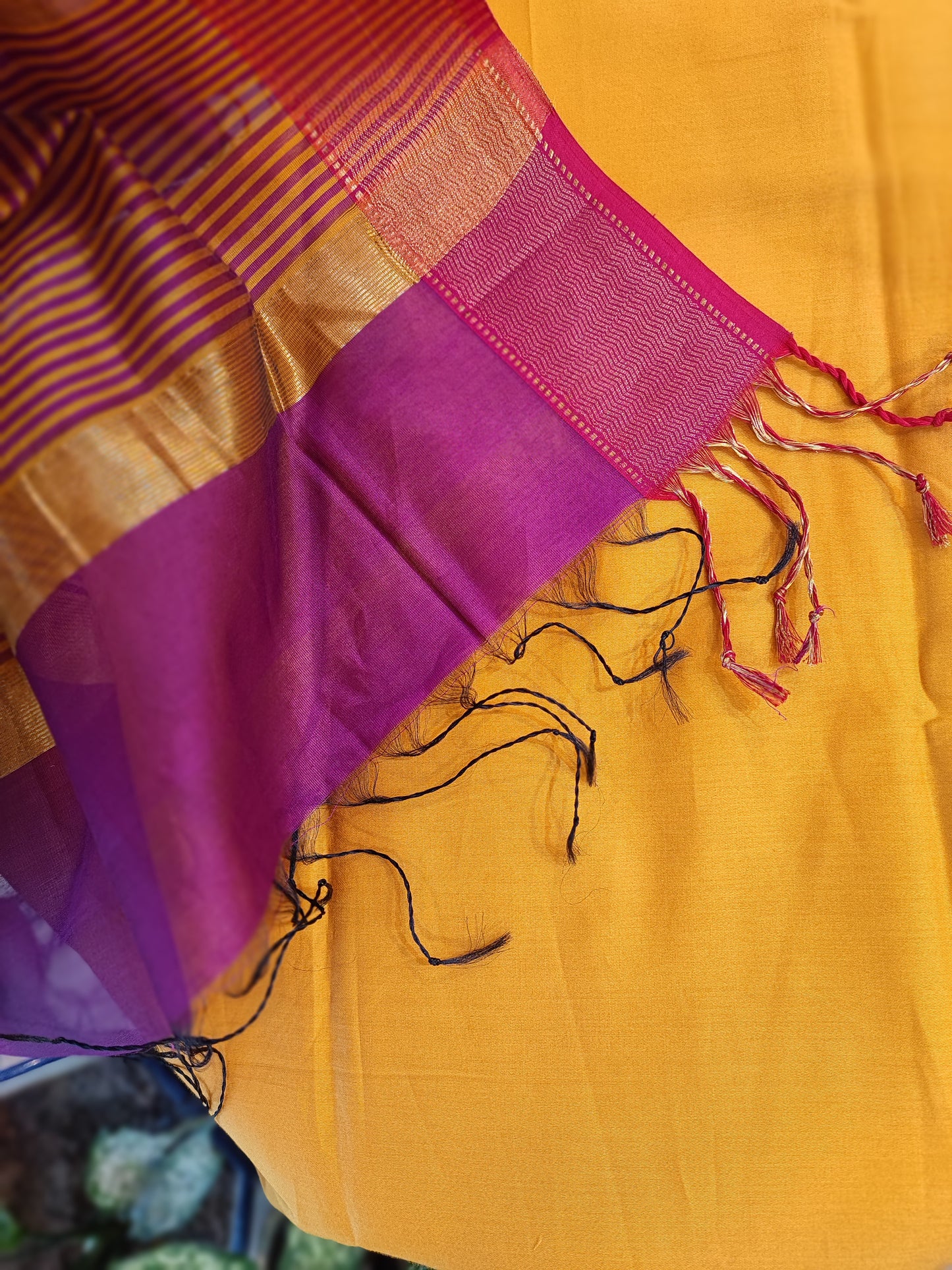Purple & Mustard Maheshwari Silk Suit Set
