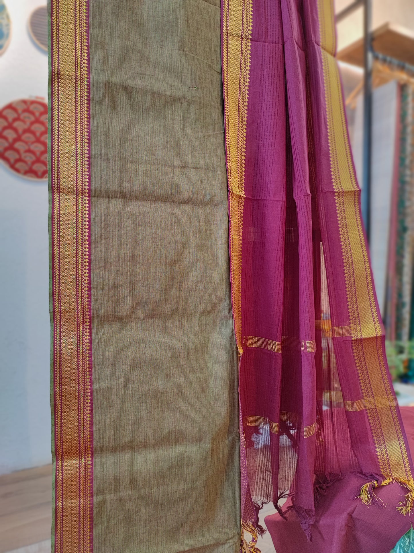 Tortialla Brown & Pink Maheshwari Cotton Suit Set