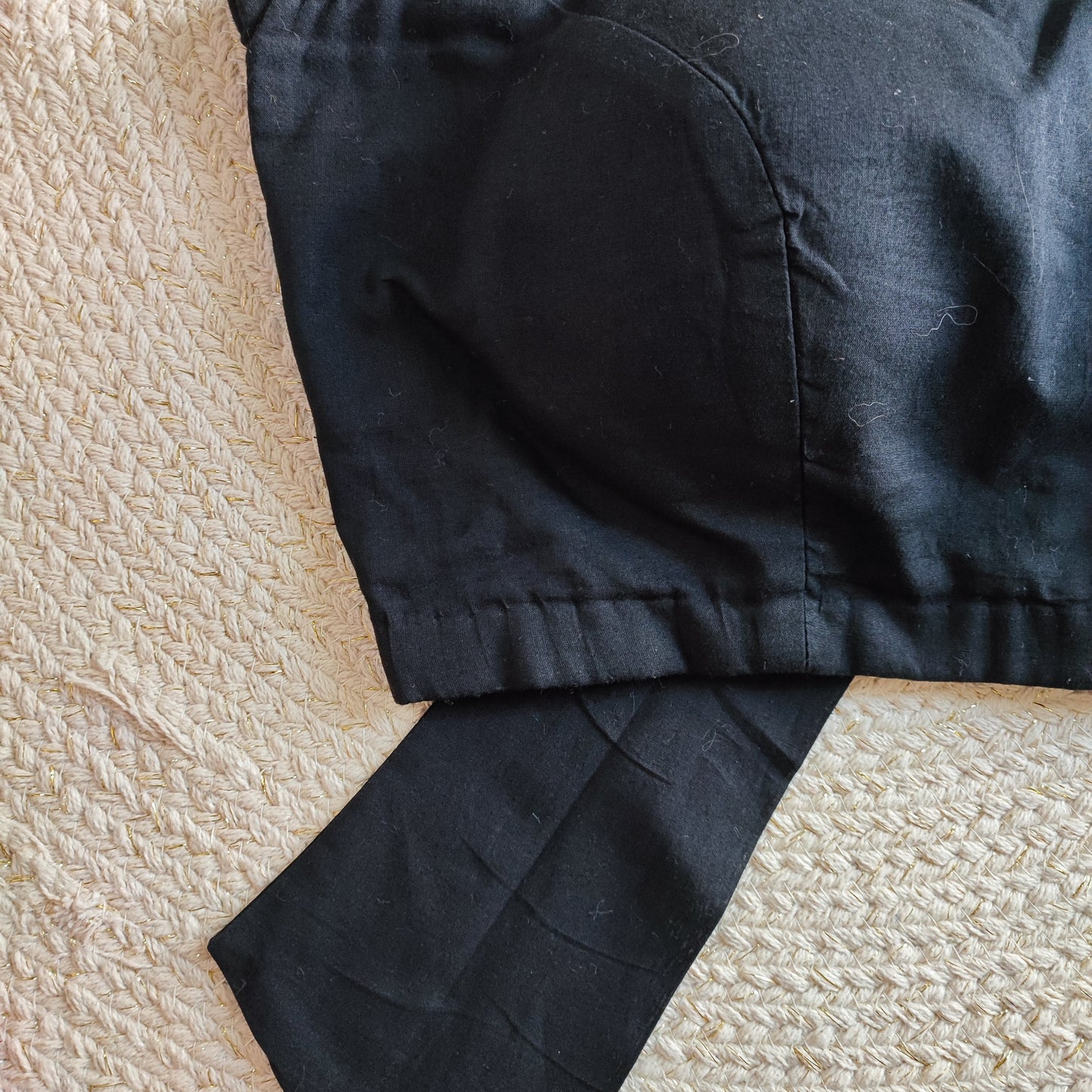 Solid Black Cotton Padded Blouse with Back Bow Detailing
