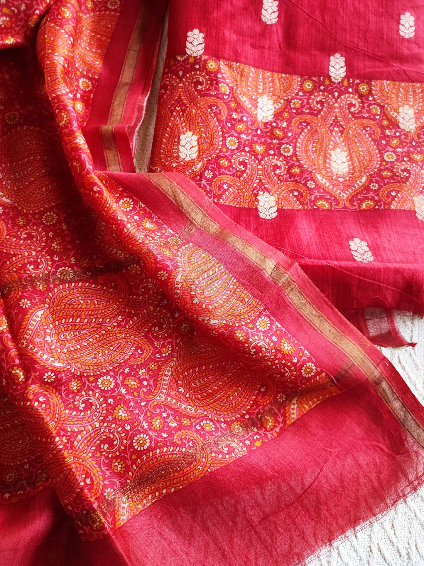 Scarlet Red & Gold Premium Chanderi Silk Suit Set