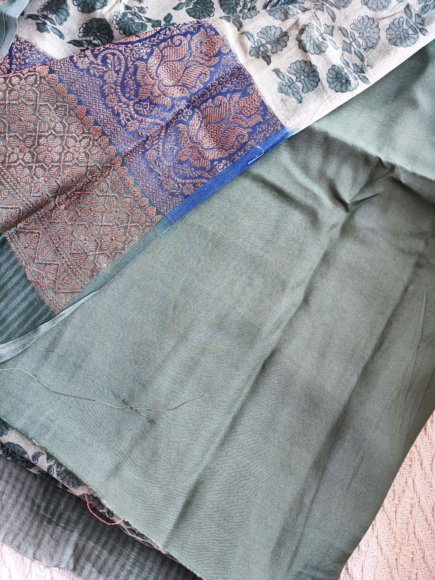 Sage Green & Cobalt Premium Chanderi Silk Suit Set