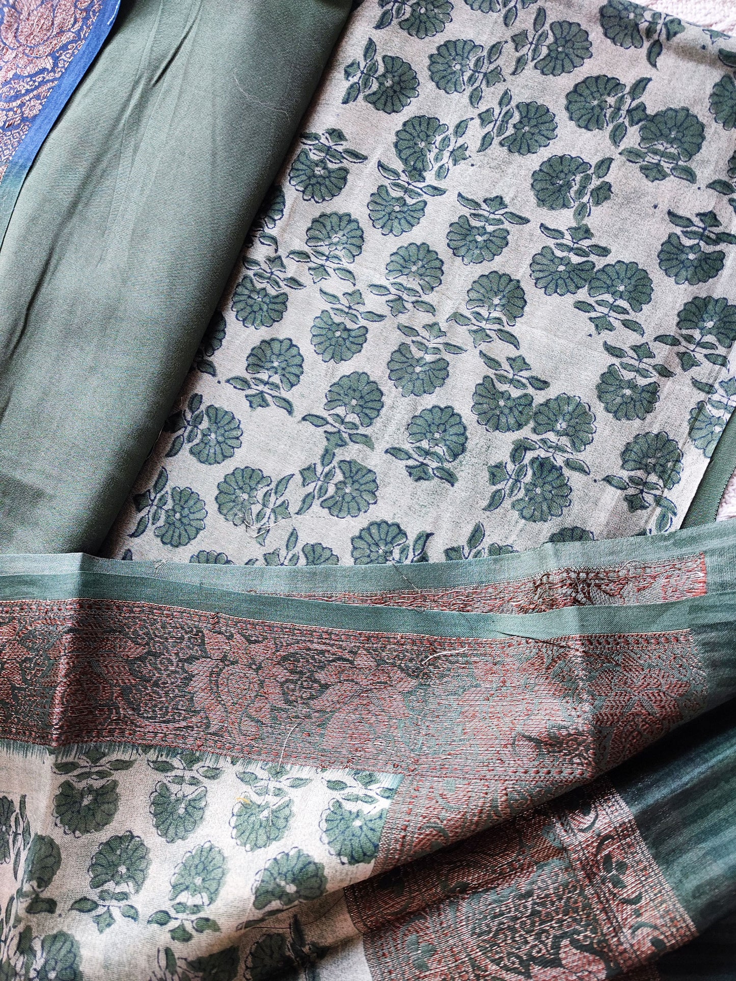 Sage Green & Cobalt Premium Chanderi Silk Suit Set