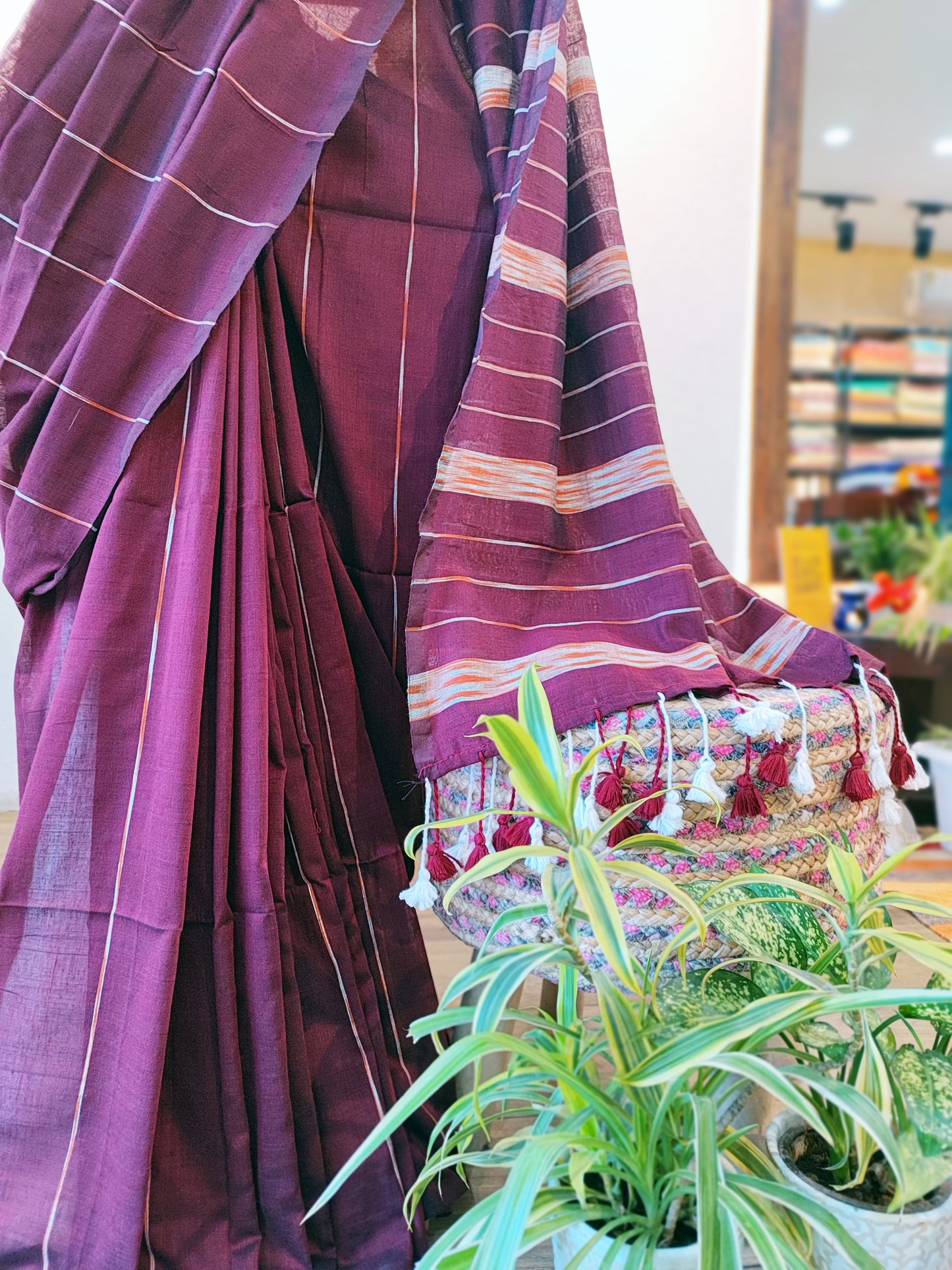 Midnight Purple Khesh Handloom Cotton Saree with Gheecha Weaving