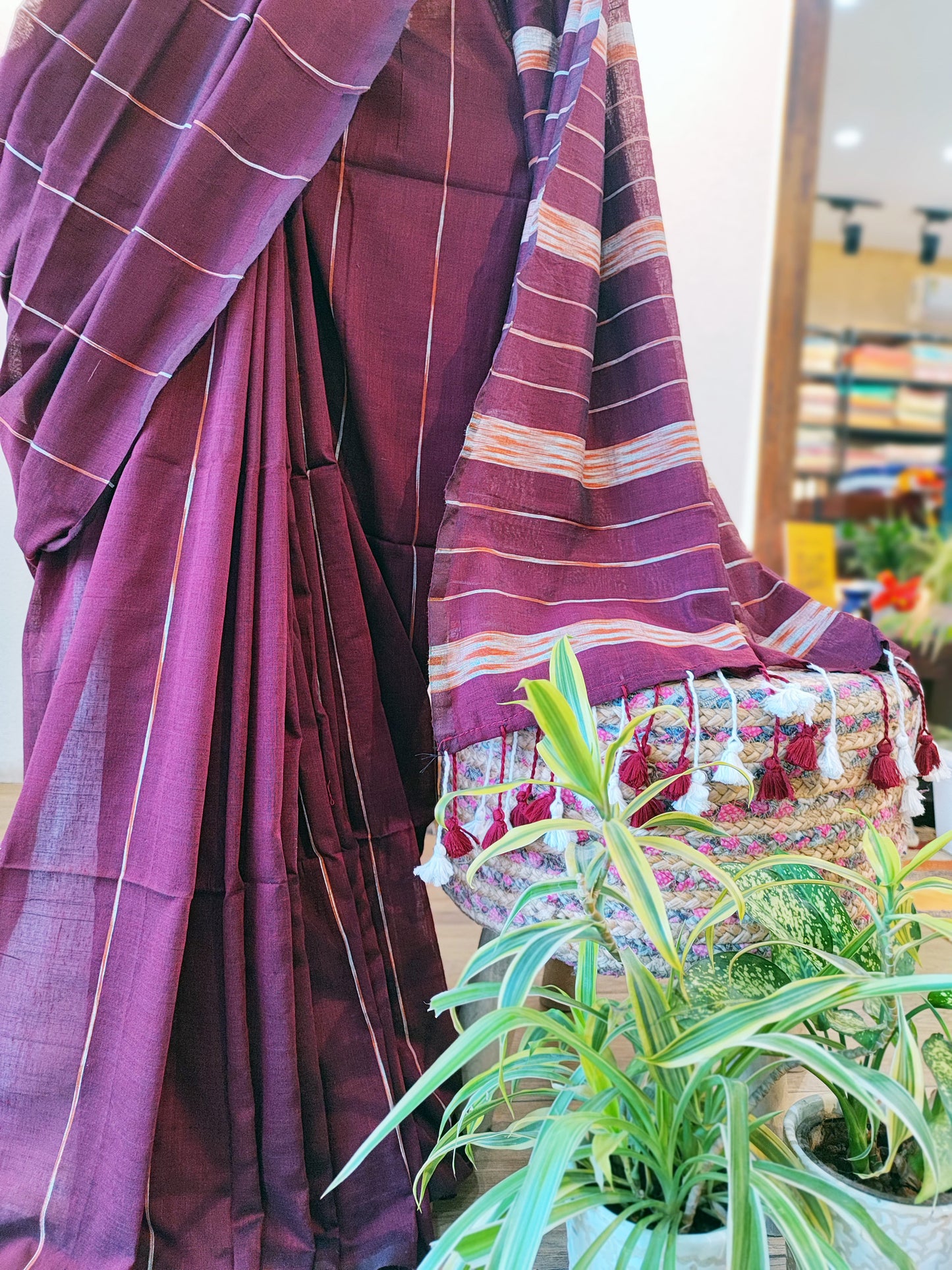 Midnight Purple Khesh Handloom Cotton Saree with Gheecha Weaving