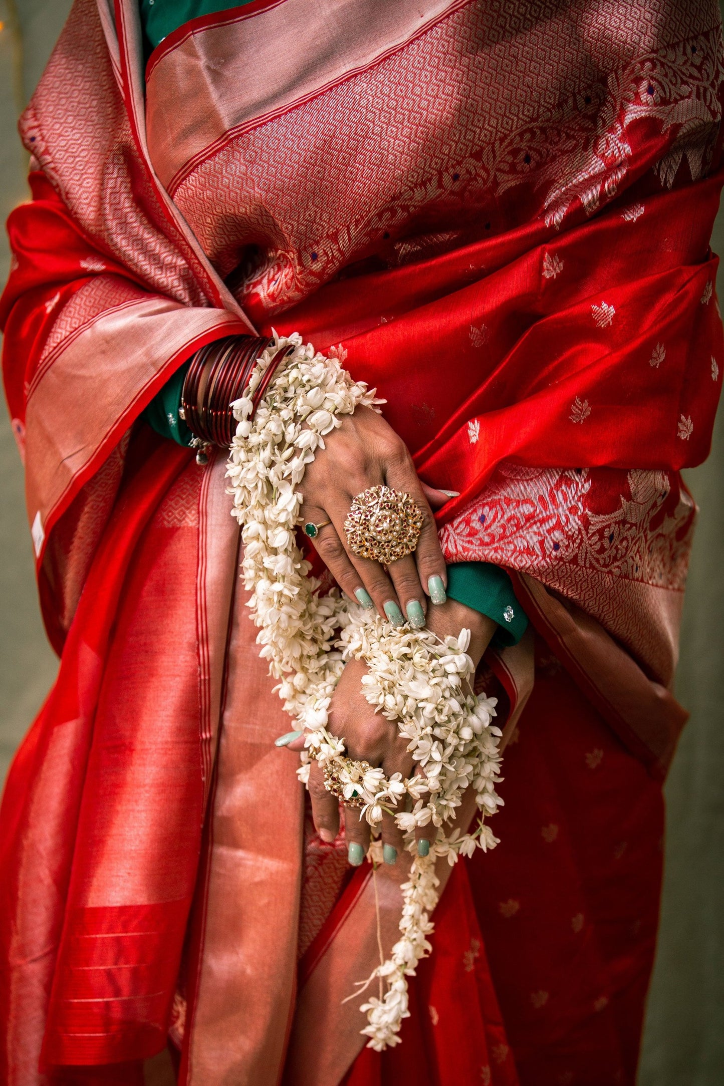 Red Rouge Handwoven Chanderi Meenakari Pattu Silk Saree