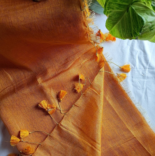 Mango Yellow Premium Linen Tissue Linen Silk Saree