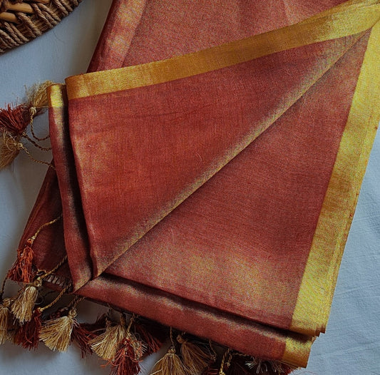Terracotta Red Premium Linen Tissue Linen Silk Saree
