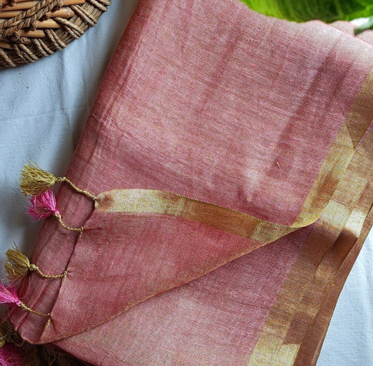 Petal Pink Premium Linen Tissue Linen Silk Saree
