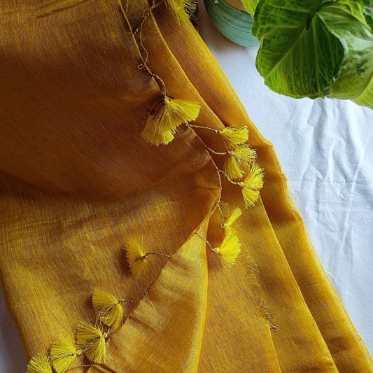 Sunshine Yellow Premium Linen Tissue Linen Silk Saree