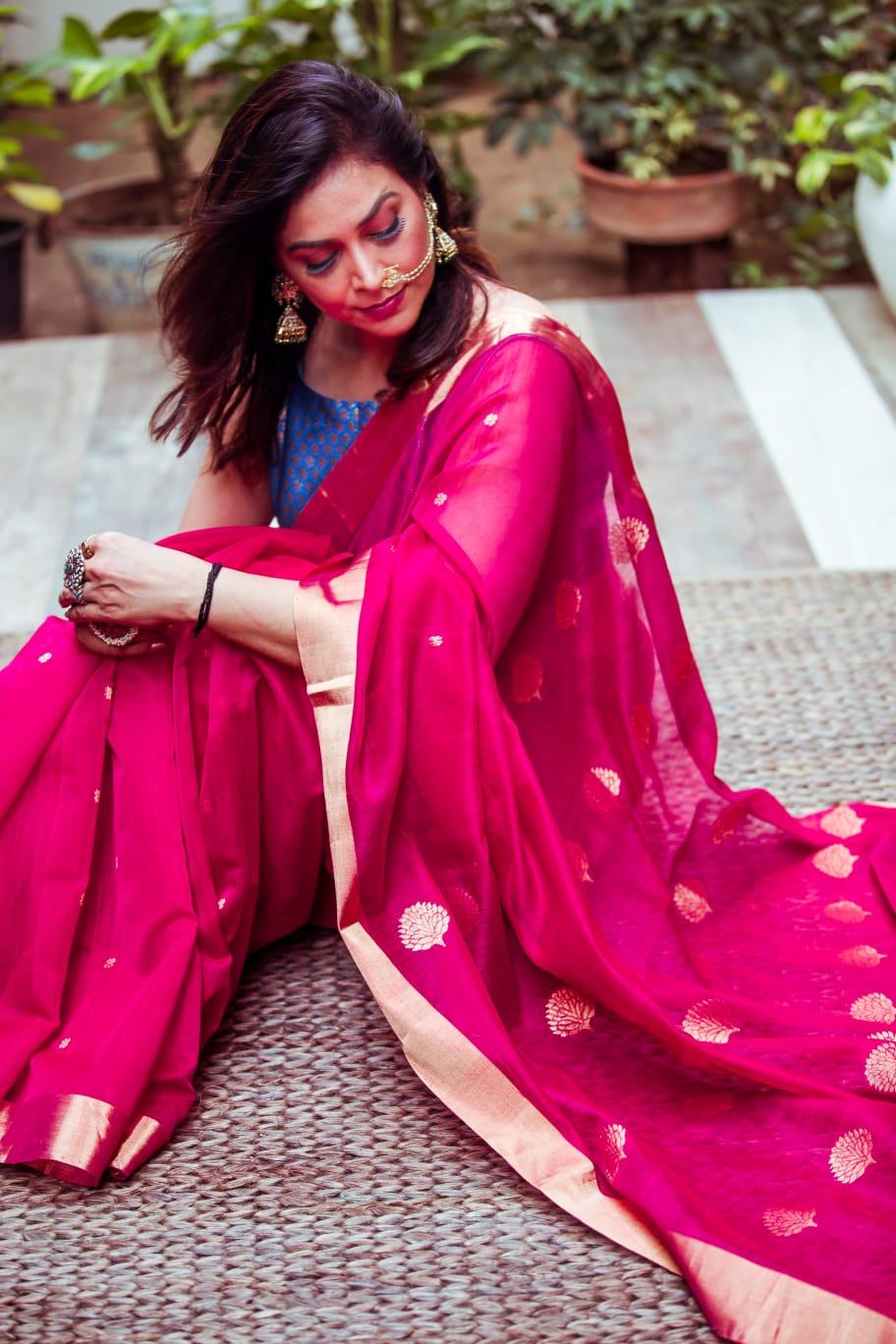 Ruby Pink Premium Mercerised Chanderi Silk Saree