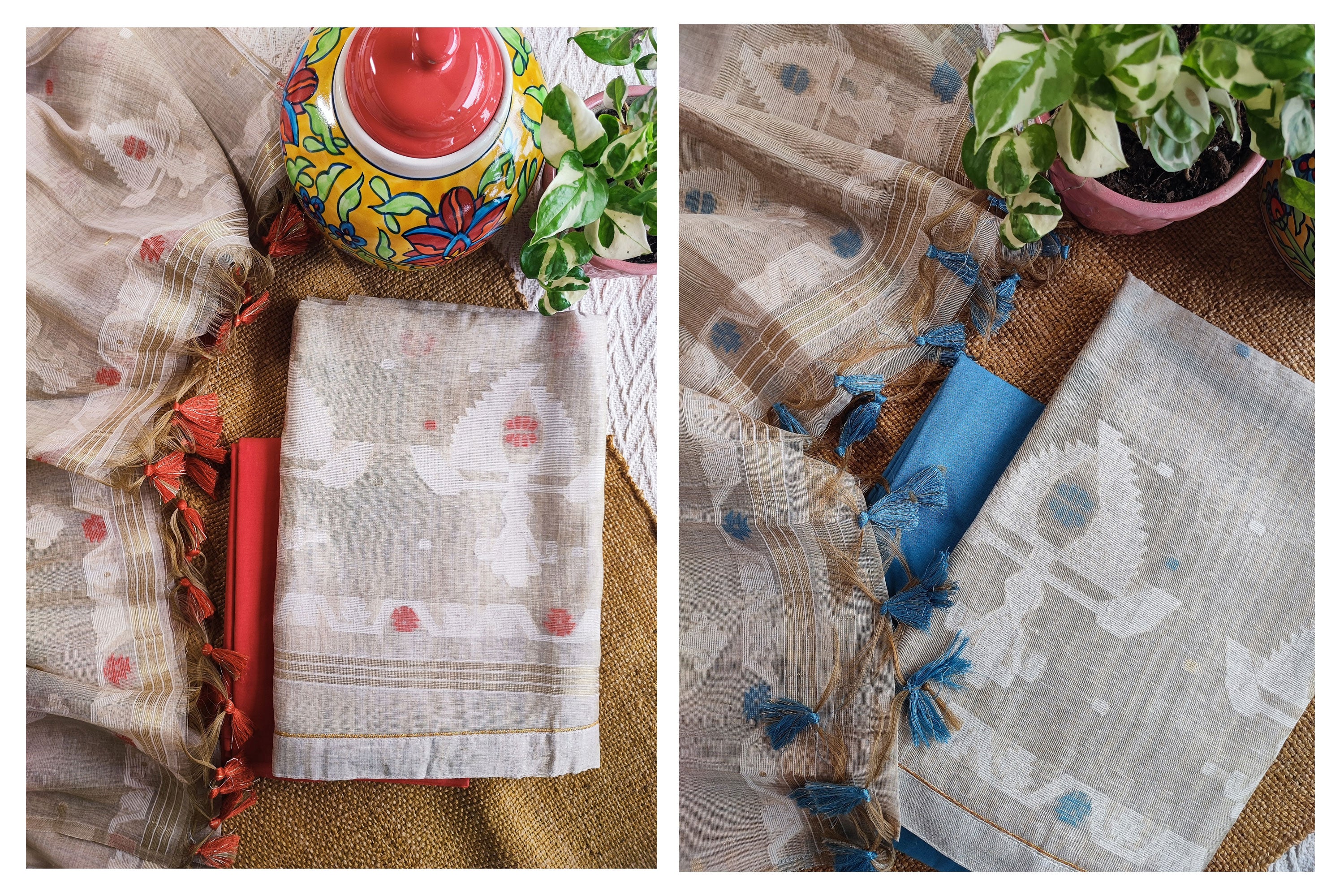 Buy Phulia Jamdani Weave Handloom Pure Cotton 3pc Suit Material Set Online  l iTokri.com - iTokri आई.टोकरी
