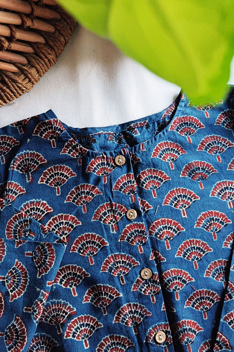 Indigo Blue Pure Cotton Handblock Printed Contemporary Blouse/ Crop Top