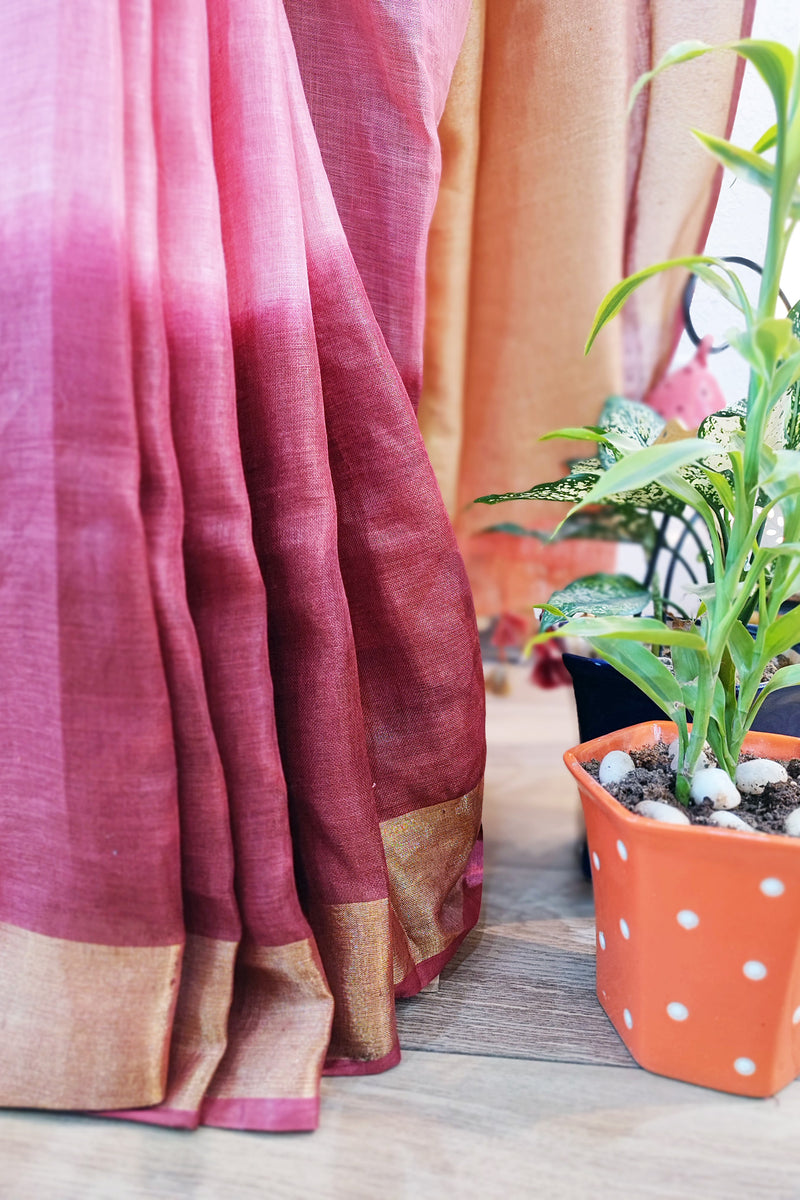 Maroon, Pink & Beige Premium Linen Shaded Saree
