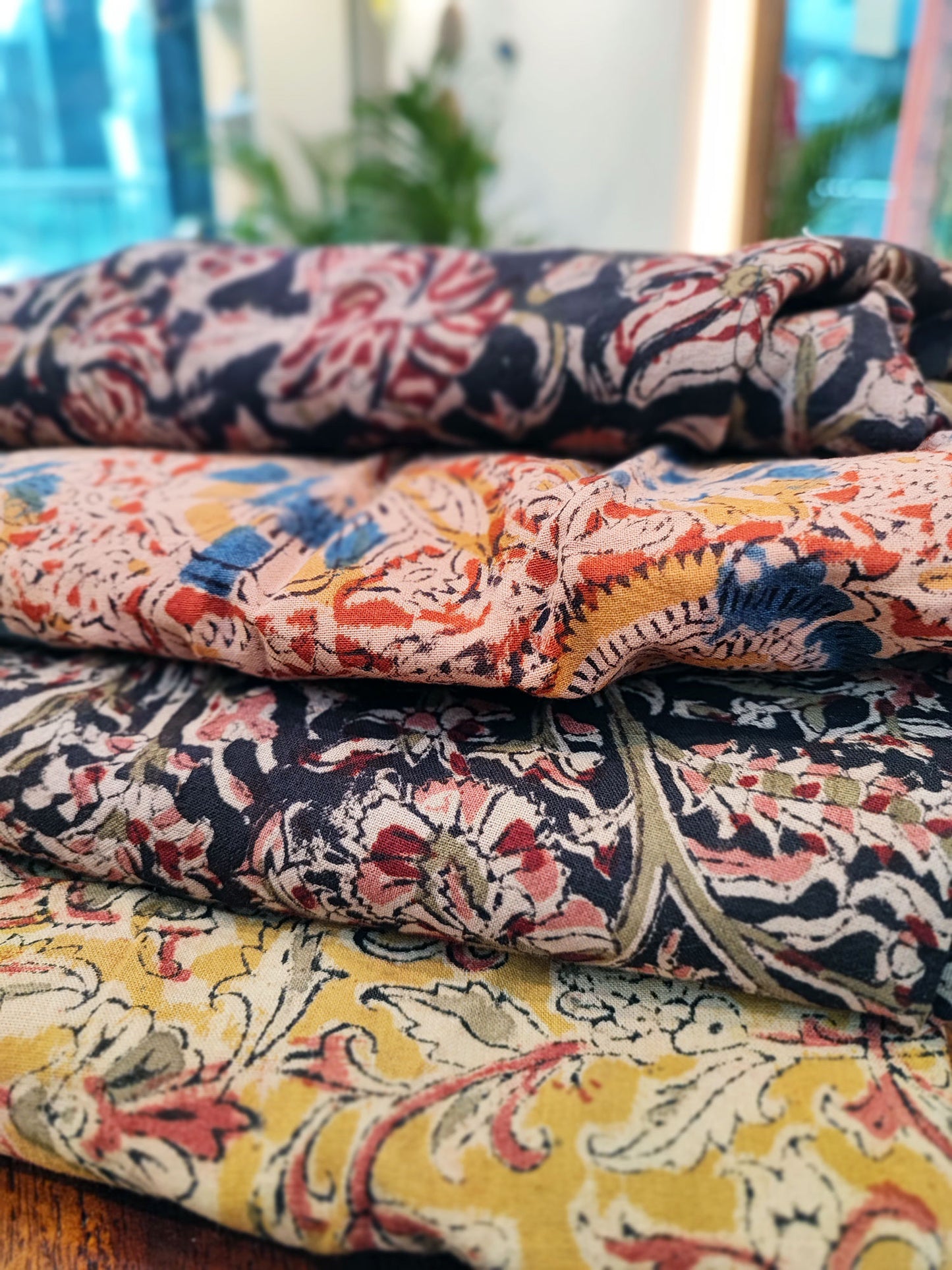 Black, Red & White Floral Handblock Printed Kalamkari Pants