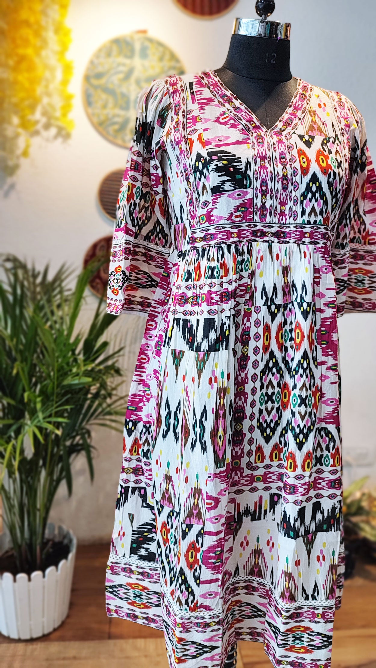 Boho Multicolor Long Embroided Cotton Mulmul Dress