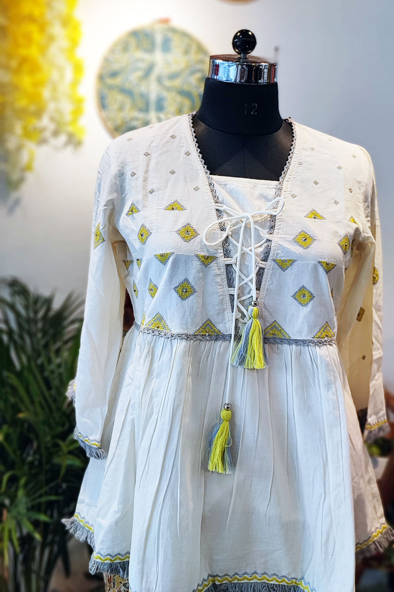 Moonlight White Embroided Cotton Mulmul Top