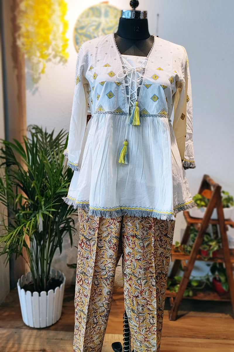 Moonlight White Embroided Cotton Mulmul Top